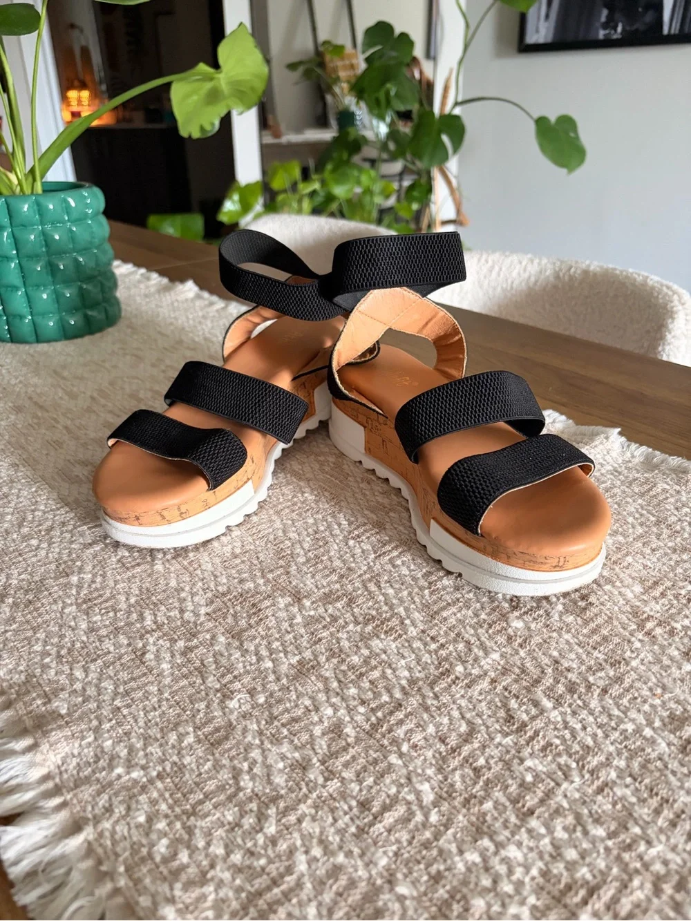 Athletic Black Strappy Platform Sandals